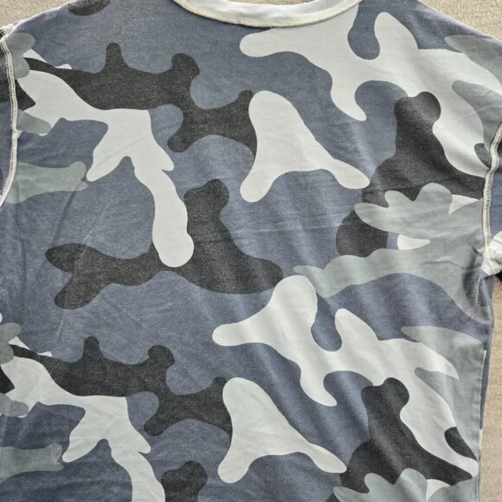 True Religion Men Shirt M Blue Drop Shoulder Camouflage Buddha Guitar Tee READ‎
